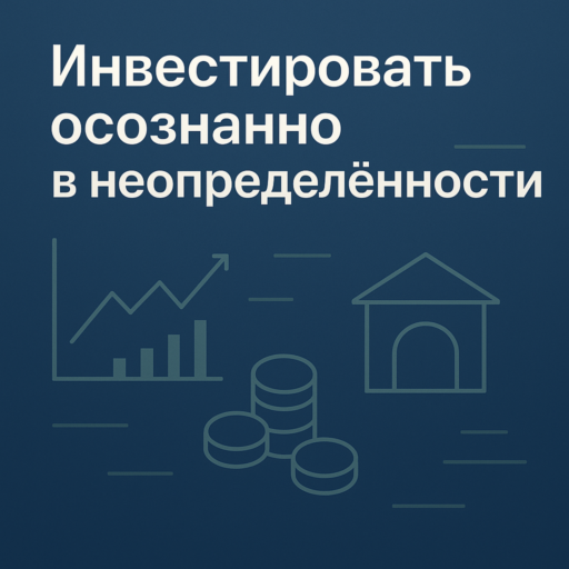 Абстрактная финансовая композиция с графиками и монетами на деловом фоне, отражающая осторожный подход к инвестициям при дефиците идей на рынке