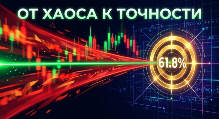 Лазерный луч сужает трендовый канал к уровню Фибоначчи 61.8%.
