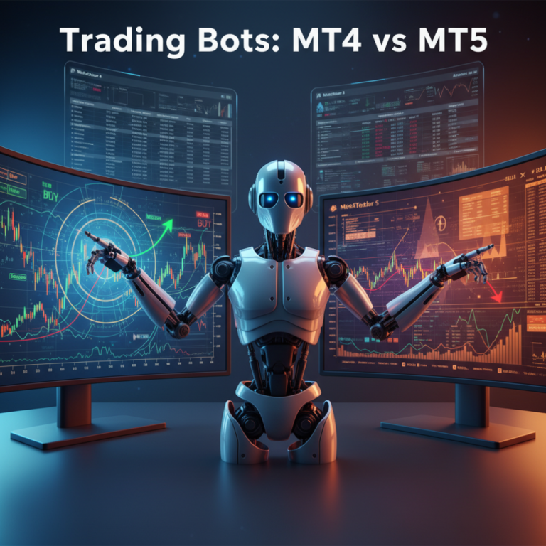 AI trading robot analyzing financial charts on MetaTrader platforms