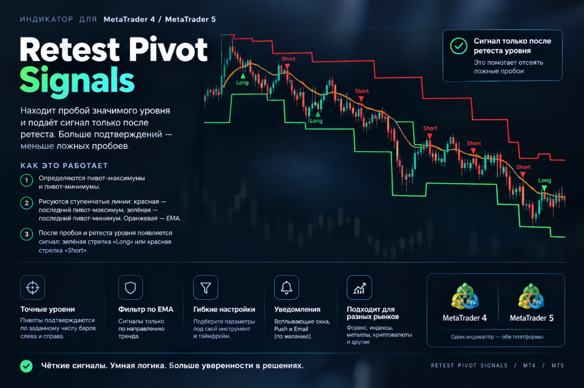 Retest Pivot Signals для MT4 и MT5