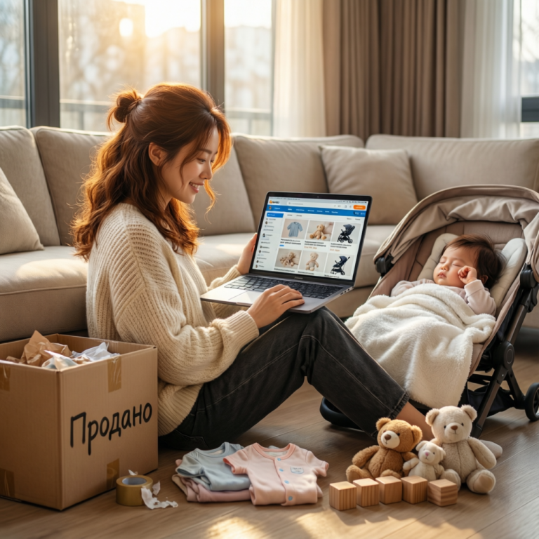 Заработок для мам в декрете на Avito: фото из курса, как организовать продажи вещей из дома с ребенком.